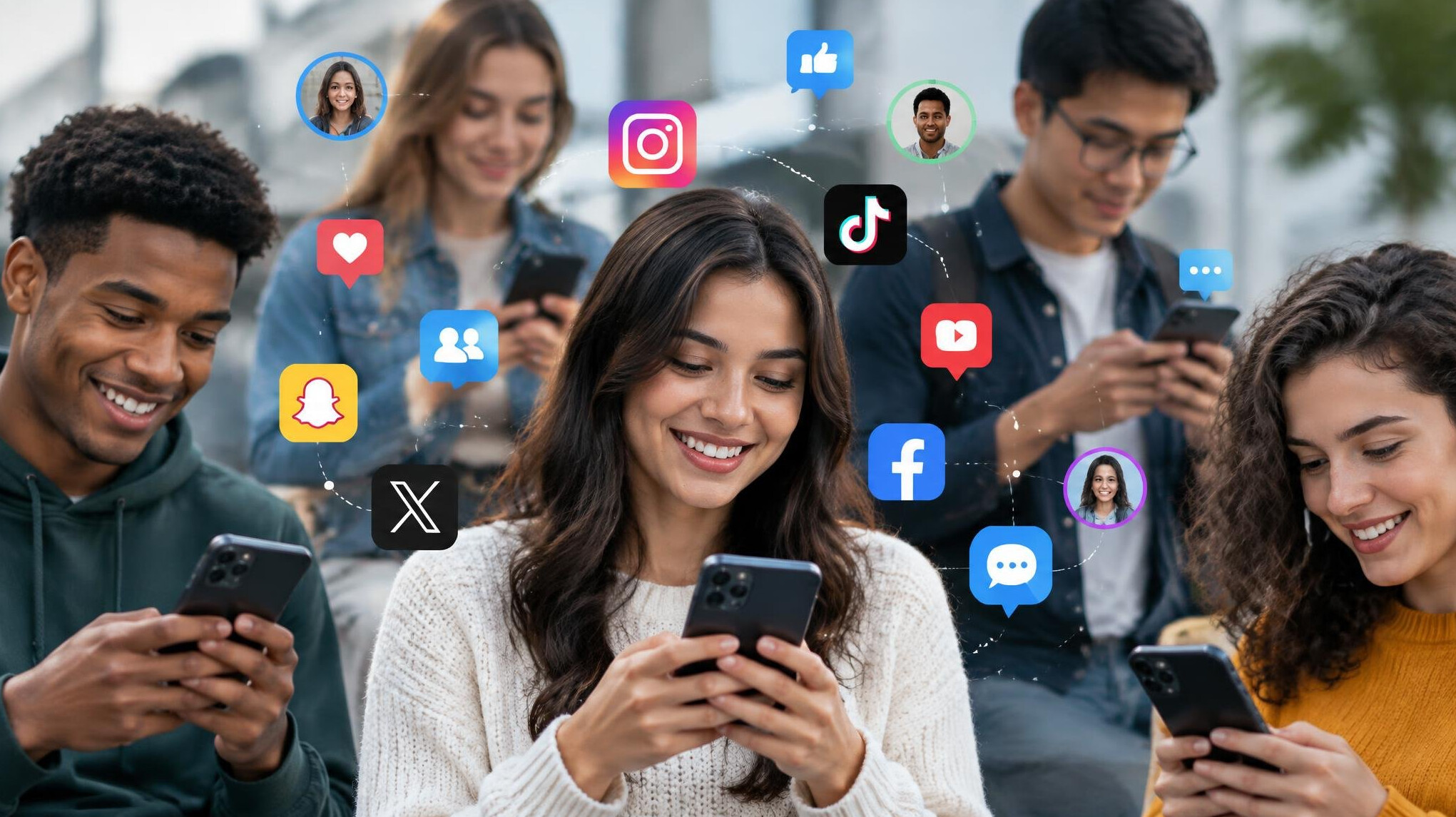 people using social media on phones