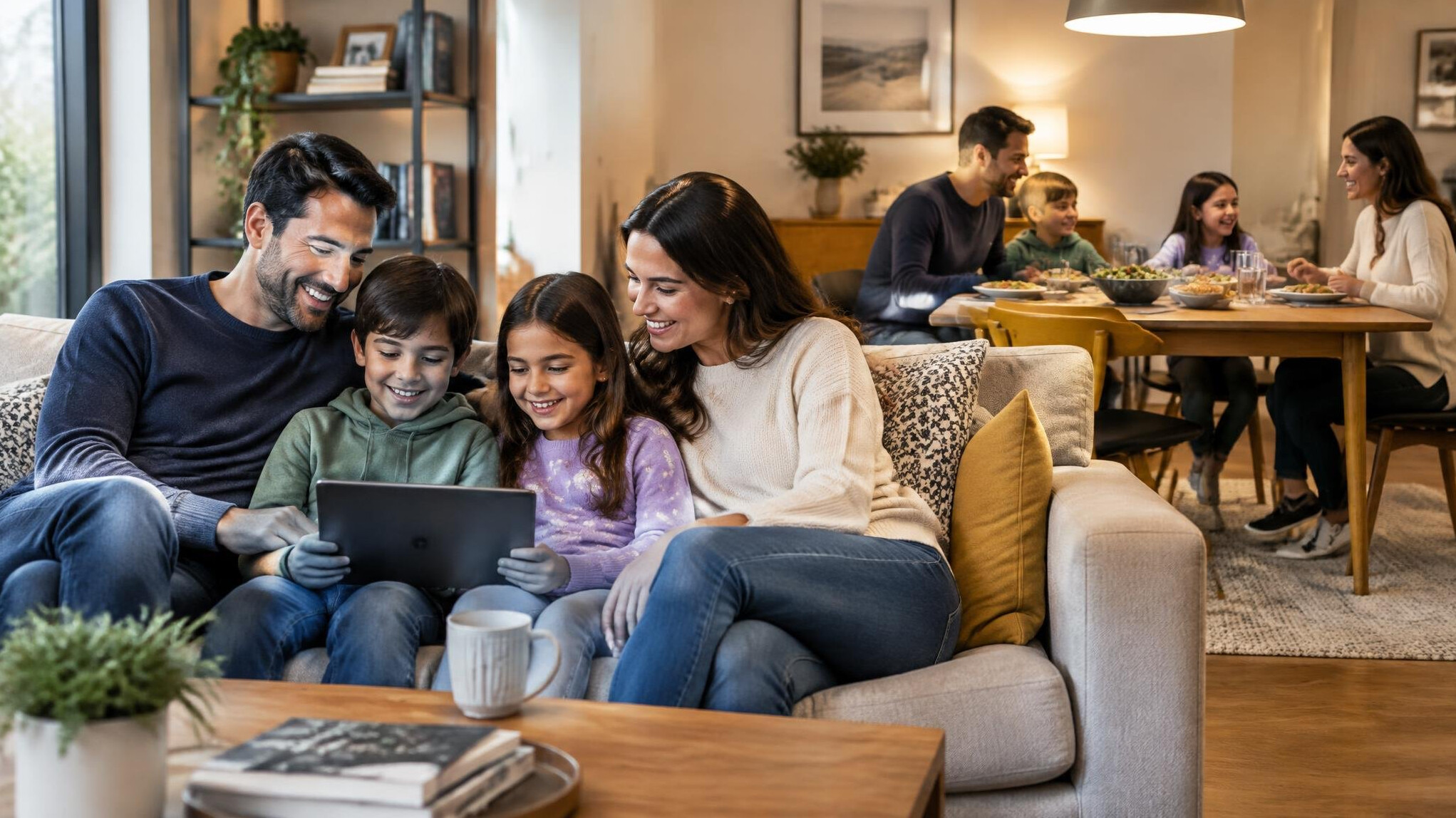 family sitting together at home
