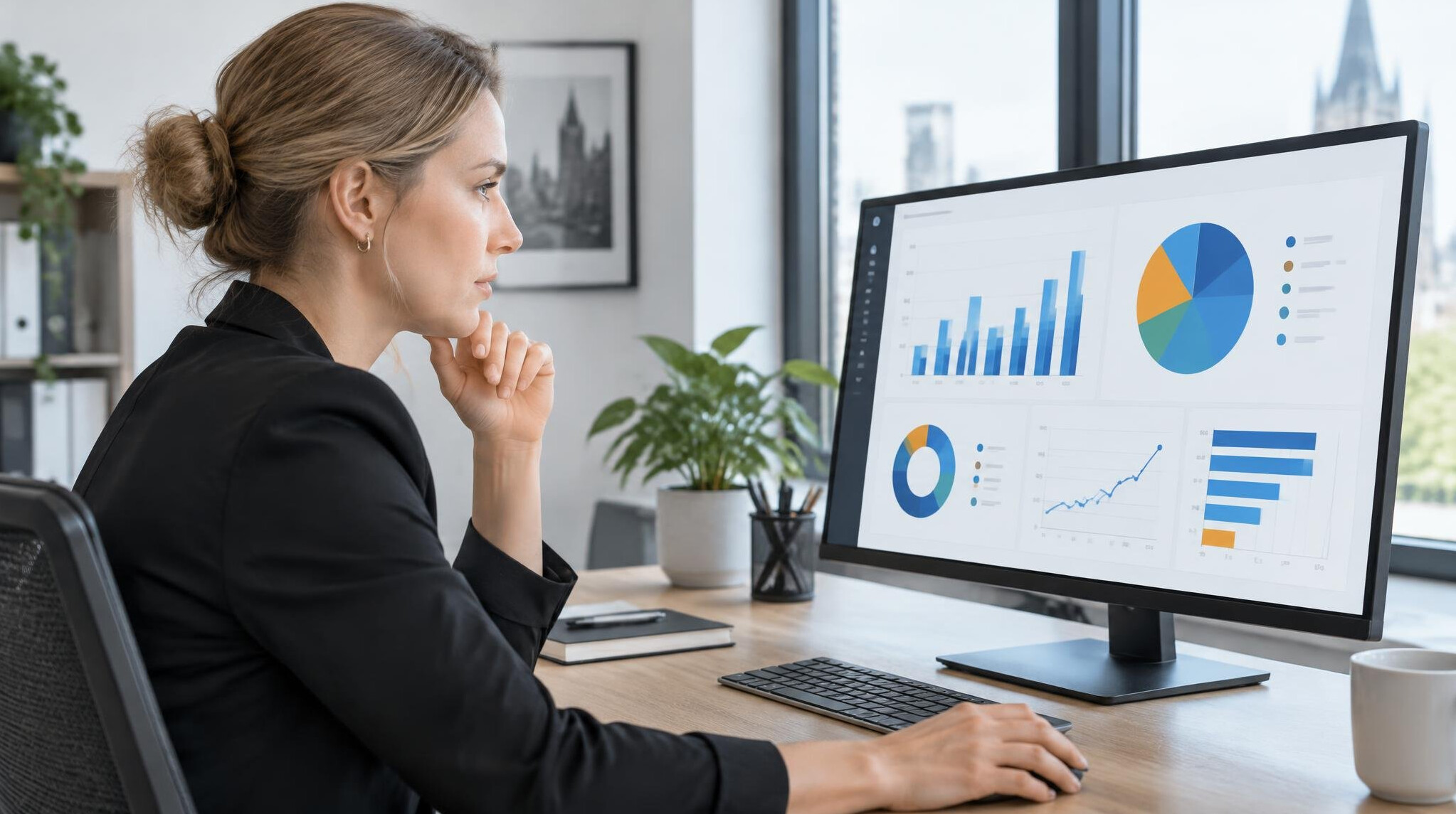 Analyst reviewing statistical dashboard on a monitor